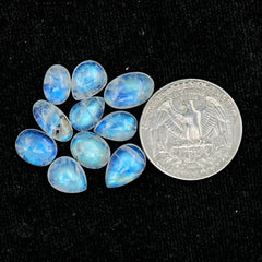 Rainbow Moonstone Smooth Cabochon: Natural Flatback Loose Gemstone For Jewelry Making - 10 Pieces