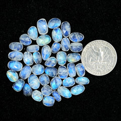 Rainbow Moonstone Rose Cut Cabochon: Natural Flatback Loose Gemstone For Jewelry Making - 41 Pieces