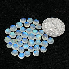 Rainbow Moonstone Smooth Cabochon: Natural Flatback Loose Gemstone For Jewelry Making - 39 Pieces