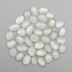 White Moonstone Rose Cut Cabochon: Natural Flatback Loose Gemstones For Jewelry - 39 Pieces