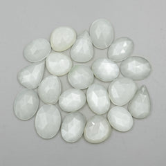 White Moonstone Rose Cut Cabochon: Natural Flatback Loose Gemstones For Jewelry - 20 Pieces