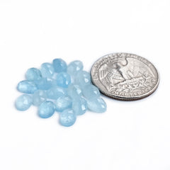 Natural Aquamarine Rose Cut Cabochon | Natural Flatback Loose Gemstones for Jewelry Making - 18 Pieces