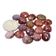 Mookaite Rose Cut Cabochon | Natural Jasper Flatback Loose Gemstones for Jewelry Making - 17 Pieces