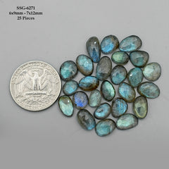 Labradorite Rose Cut Cabochon | Natural Flatback Loose Gemstones for Jewelry Making - 25 Pieces