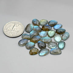 Labradorite Rose Cut Cabochon | Natural Flatback Loose Gemstones for Jewelry Making - 24 Pieces