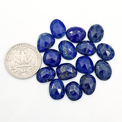 Lapis Lazuli Rose Cut Cabochon | Natural Flat Back Loose Gemtones For Jewelry Making - 15 Pieces