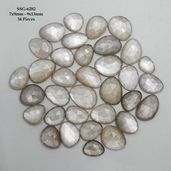 Grey Moonstone Rose Cut Cabochons | Freeform Gemstones for Jewelry Making - 34 pieces