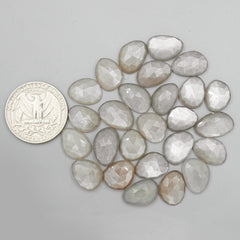 Grey Moonstone Rose Cut Cabochons |Natural Flatback Loose Gemstones for Jewelry Making - 26 pieces