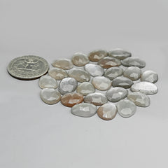 Grey Moonstone Rose Cut Cabochons |Natural Flatback Loose Gemstones for Jewelry Making - 26 pieces