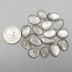 Grey Moonstone Rose Cut Cabochons |Natural Flatback Loose Gemstones for Jewelry Making - 22 pieces