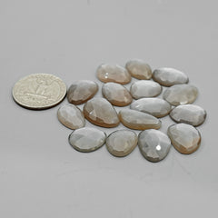 Grey Moonstone Rose Cut Cabochons |Natural Flatback Loose Gemstones for Jewelry Making - 22 pieces