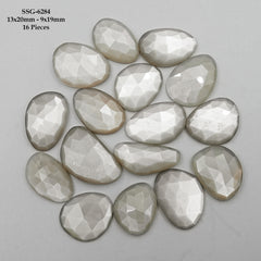 Grey Moonstone Rose Cut Cabochons |Natural Flatback Loose Gemstones for Jewelry Making - 22 pieces