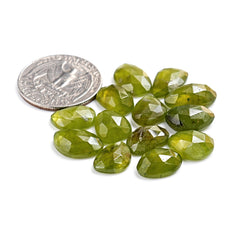 Natural Vesuvianite Rose Cut Cabochon | Natural Flatback Loose Gemstones for Jewelry Making - 13 Pieces