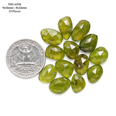 Natural Vesuvianite Rose Cut Cabochon | Natural Flatback Loose Gemstones for Jewelry Making - 13 Pieces