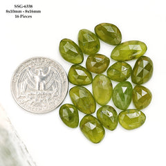 Natural Vesuvianite Rose Cut Cabochon | Natural Flatback Loose Gemstones for Jewelry Making - 16 Pieces