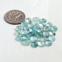 Moss Aquamarine Cabochon | Natural Flatback Loose Gemstones for Jewelry Making - 30 Pieces
