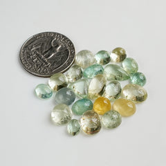 Multi Aquamarine Smooth Cabochon | Natural Flatback Loose Gemstones for Jewelry Making - 22 Pieces