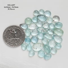 Moss Aquamarine Smooth Cabochon | Natural Flatback Loose Gemstones for Jewelry Making - 35 Pieces