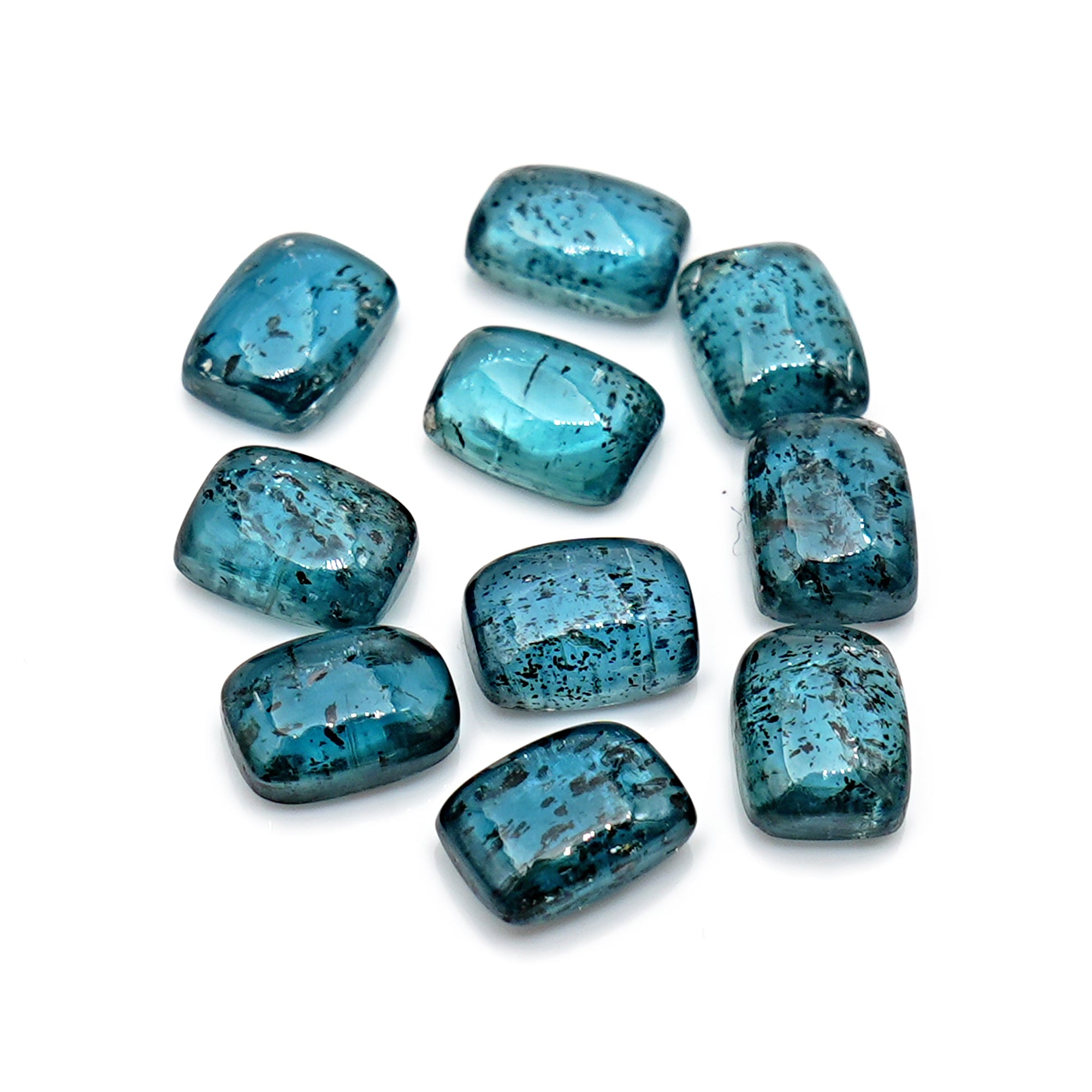 Natural Teal Moss Kyanite Cabochons | Cushion Cut Smooth Cabochons For Jewelry - 10 Pieces
