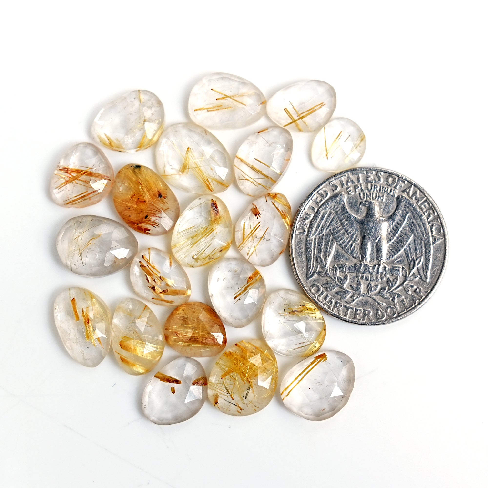 Golden Rutilated Quartz Smooth Cabochon | Natural Flatback Loose Gemstones for Jewelry Making- 20 Pieces