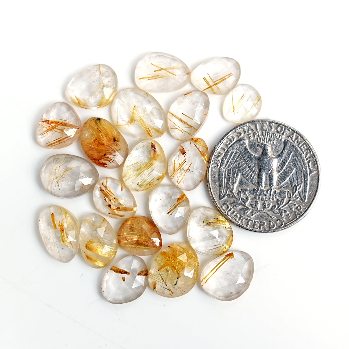 Golden Rutilated Quartz Smooth Cabochon | Natural Flatback Loose Gemstones for Jewelry Making- 20 Pieces