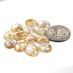 Golden Rutilated Quartz Rose Cut  Cabochon | Natural Flatback Loose Gemstones for Jewelry Making- 13 Pieces