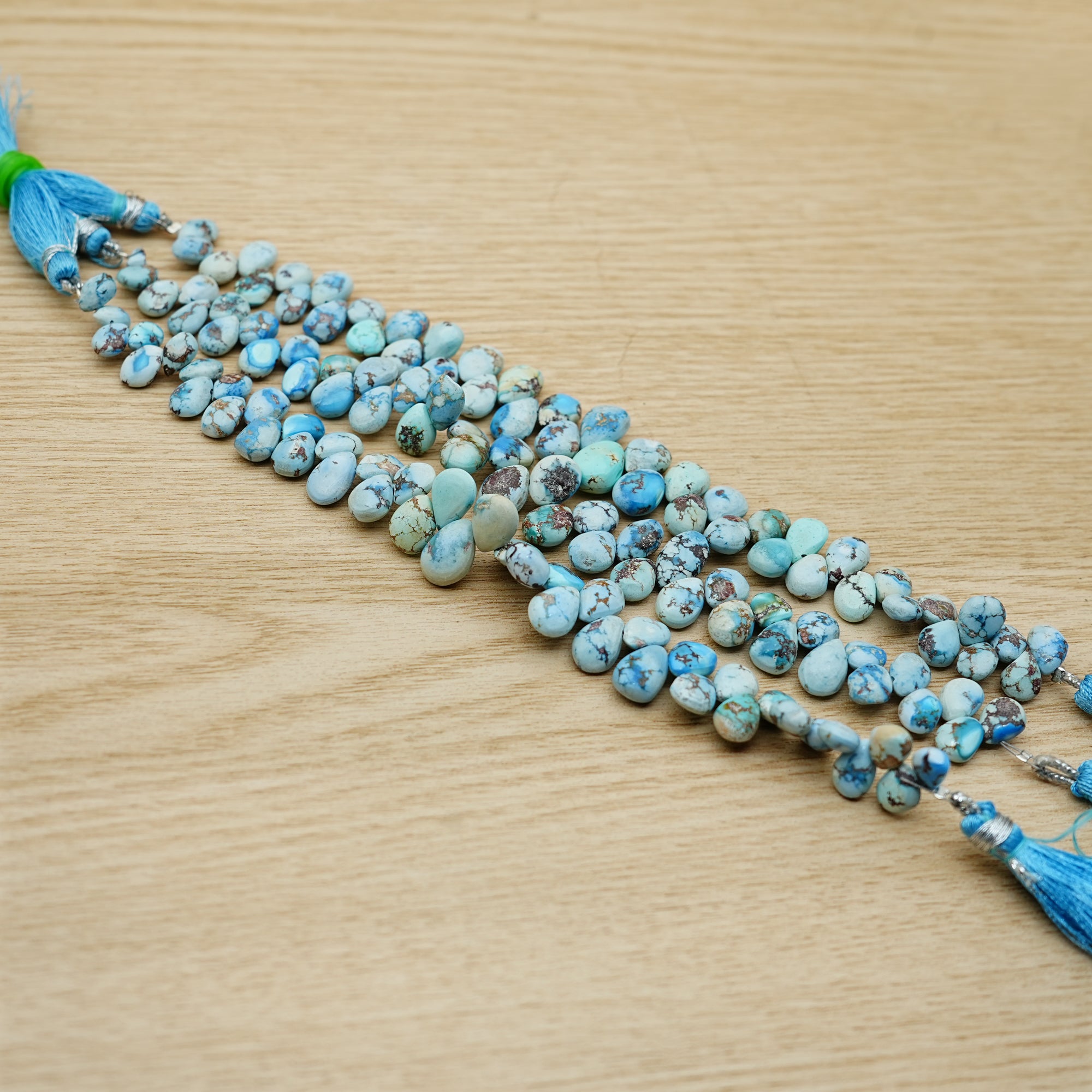 Golden Hills Turquoise Briolette Beads Natural Kazakhstan Turquoise Loose Gemstones for Jewelry Making - 9" strand
