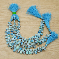 Golden Hills Turquoise Briolette Beads Natural Kazakhstan Turquoise Loose Gemstones for Jewelry Making - 9" strand