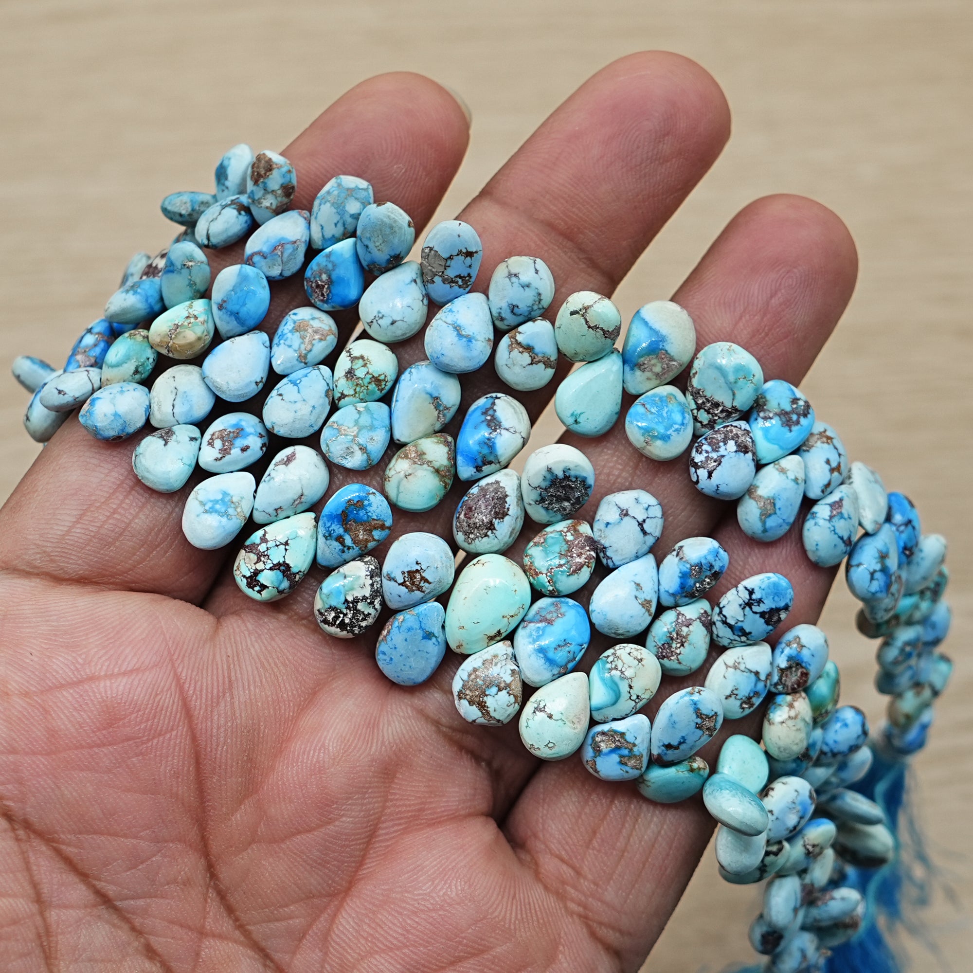 Golden Hills Turquoise Briolette Beads Natural Kazakhstan Turquoise Loose Gemstones for Jewelry Making - 9" strand