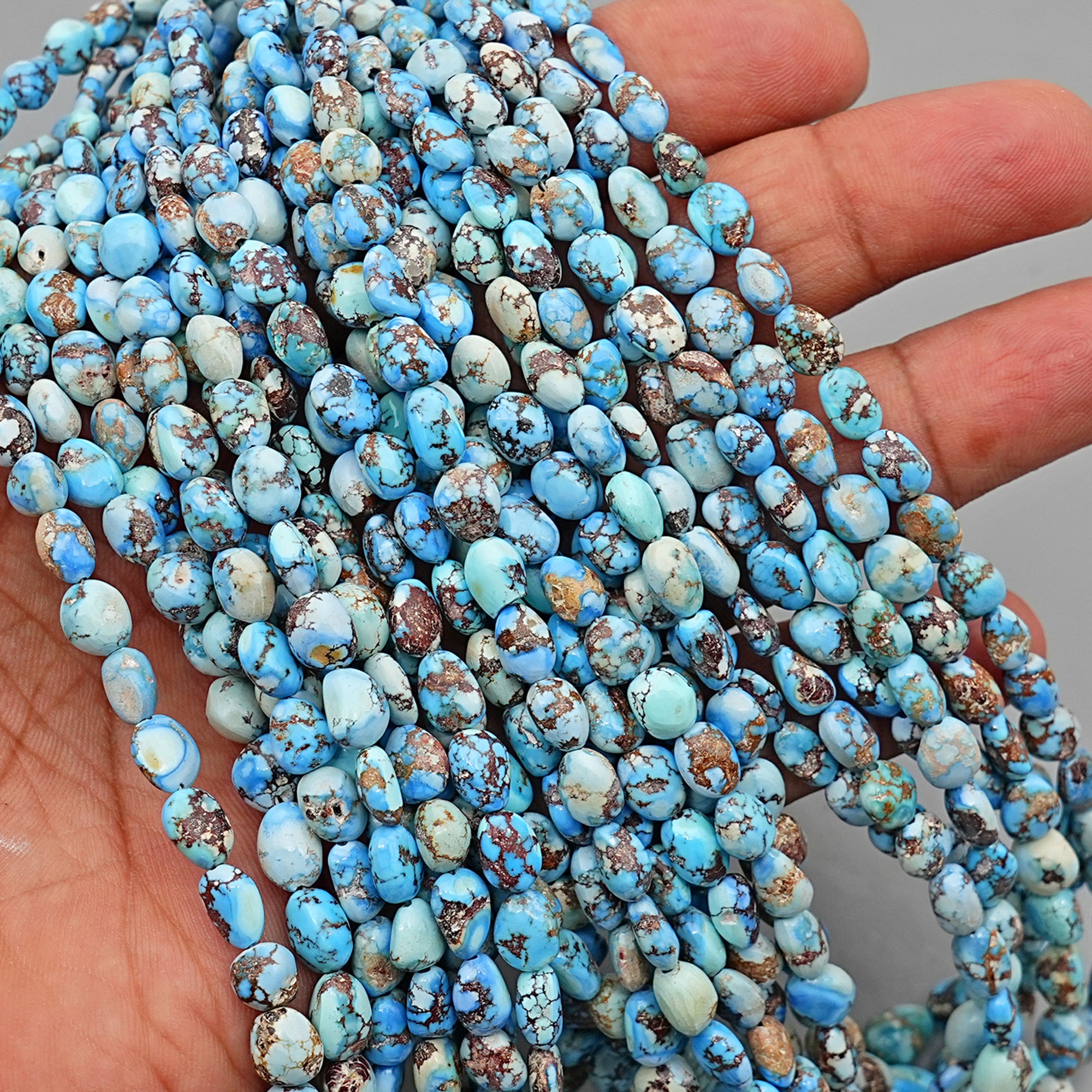 Golden Hills Turquoise Rounded Nugget Beads Natural Kazakhstan Turquoise Loose Gemstones for Jewelry Making - 16" strand