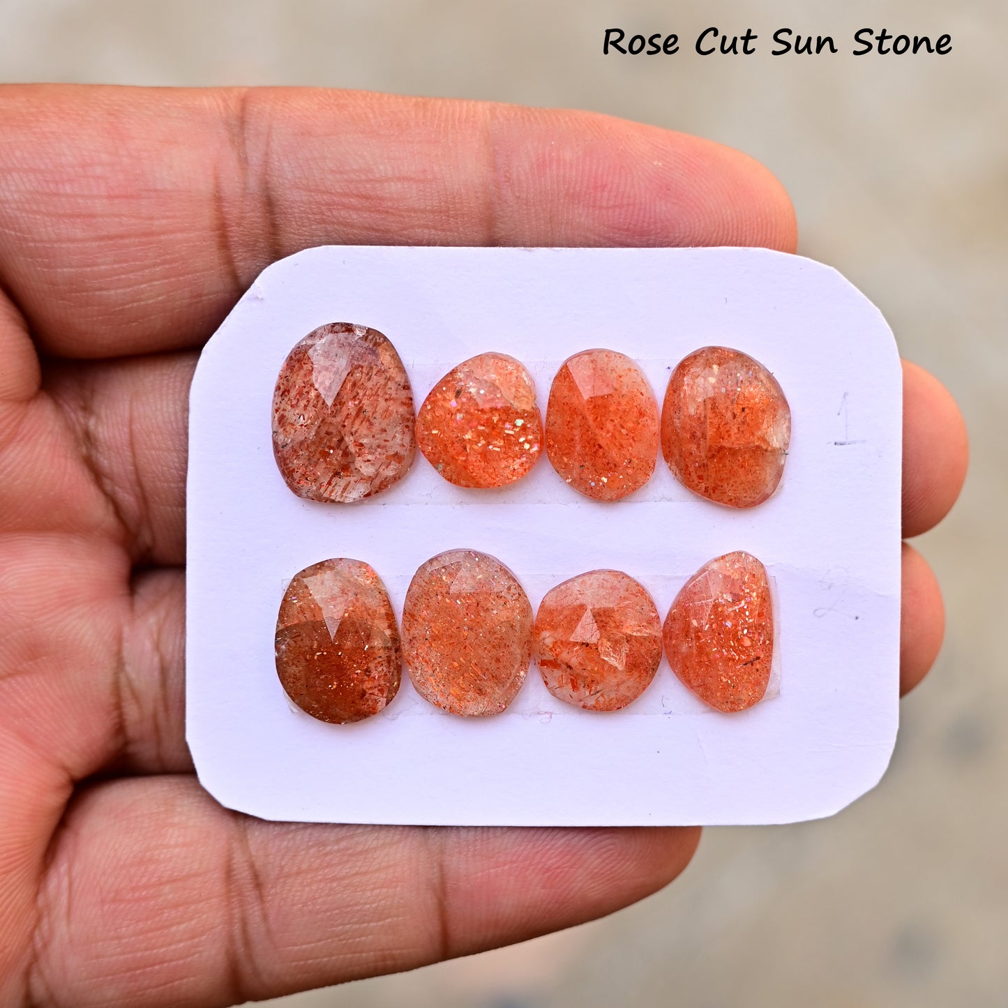 Sunstone Rosecut Cabochon Freeform Shape AA Grade Strip Set -Total 4 Pcs in one strip