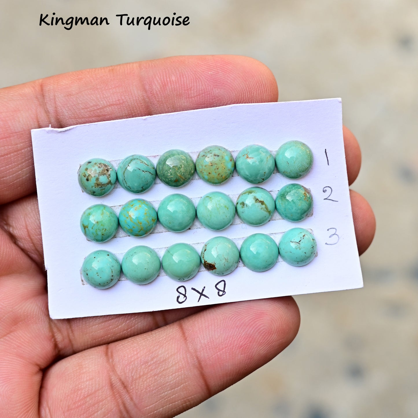 Kingman Turquoise Smooth Cabochons Round shape 8x8mm AA Grade Strip Set -Total 6 Pcs in one strip