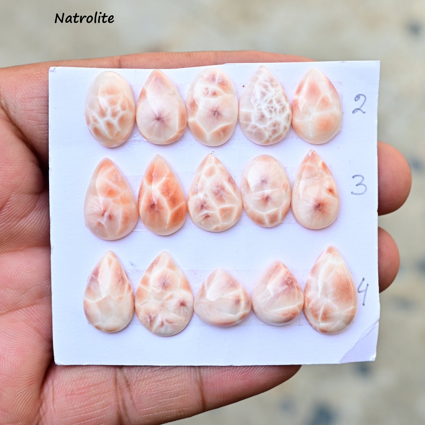 Natrolite Mix Shape Cabochons 8mm-19mm AA Grade Gemstone Strip - Total 5 Pcs in Strip