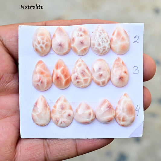 Natrolite Mix Shape Cabochons 8mm-19mm AA Grade Gemstone Strip - Total 5 Pcs in Strip