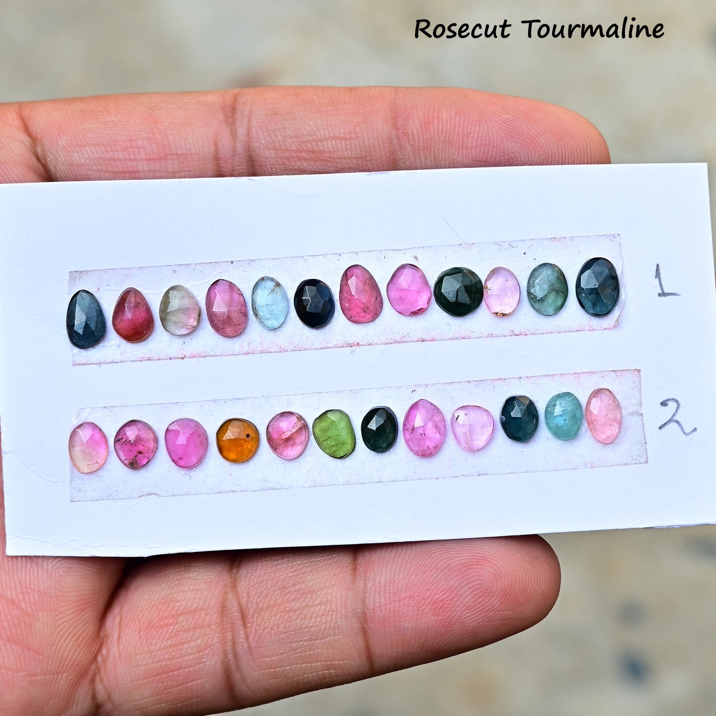 Tourmaline Rosecut Freeform Shape  5x8mm-4x7mm AA Grade Strip Set -Total 12 Pcs in one strip