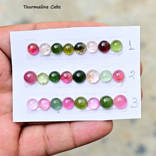 Tourmaline Cabochon Round Shape  8x8mm AA Grade Strip Set -Total 8 Pcs in one strip