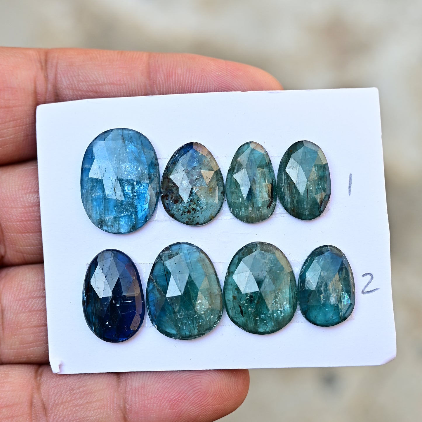 Emerald Bio Green Kyanite Rose Cut Cabochon Freeform Shape AA Grade Gemstone Strip - Total 4 Pcs in Strip