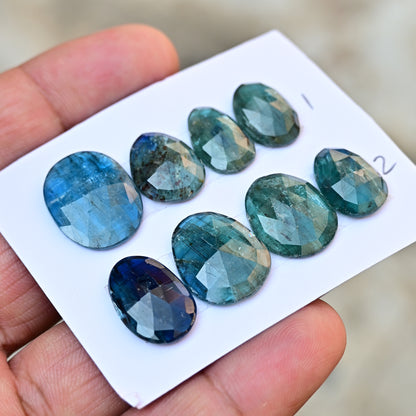 Emerald Bio Green Kyanite Rose Cut Cabochon Freeform Shape AA Grade Gemstone Strip - Total 4 Pcs in Strip