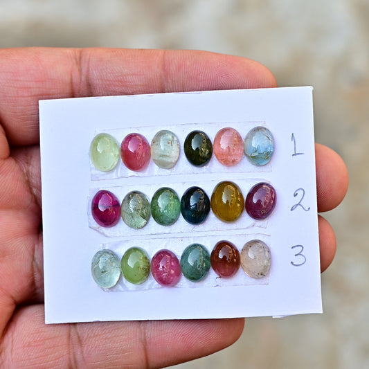 Tourmaline Cabochon Oval Shape  7x9mm-8x10mm AA Grade Strip Set -Total 6 Pcs in one strip (Copy)