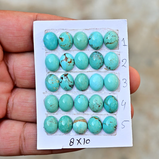 Kingman Turquoise Cabochons Oval shape 8x10mm AA Grade Strip Set -Total 5 Pcs in one strip