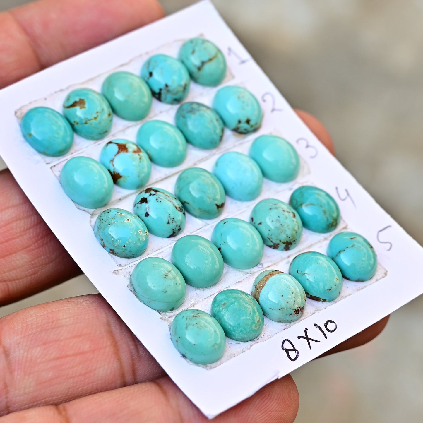 Kingman Turquoise Cabochons Oval shape 8x10mm AA Grade Strip Set -Total 5 Pcs in one strip