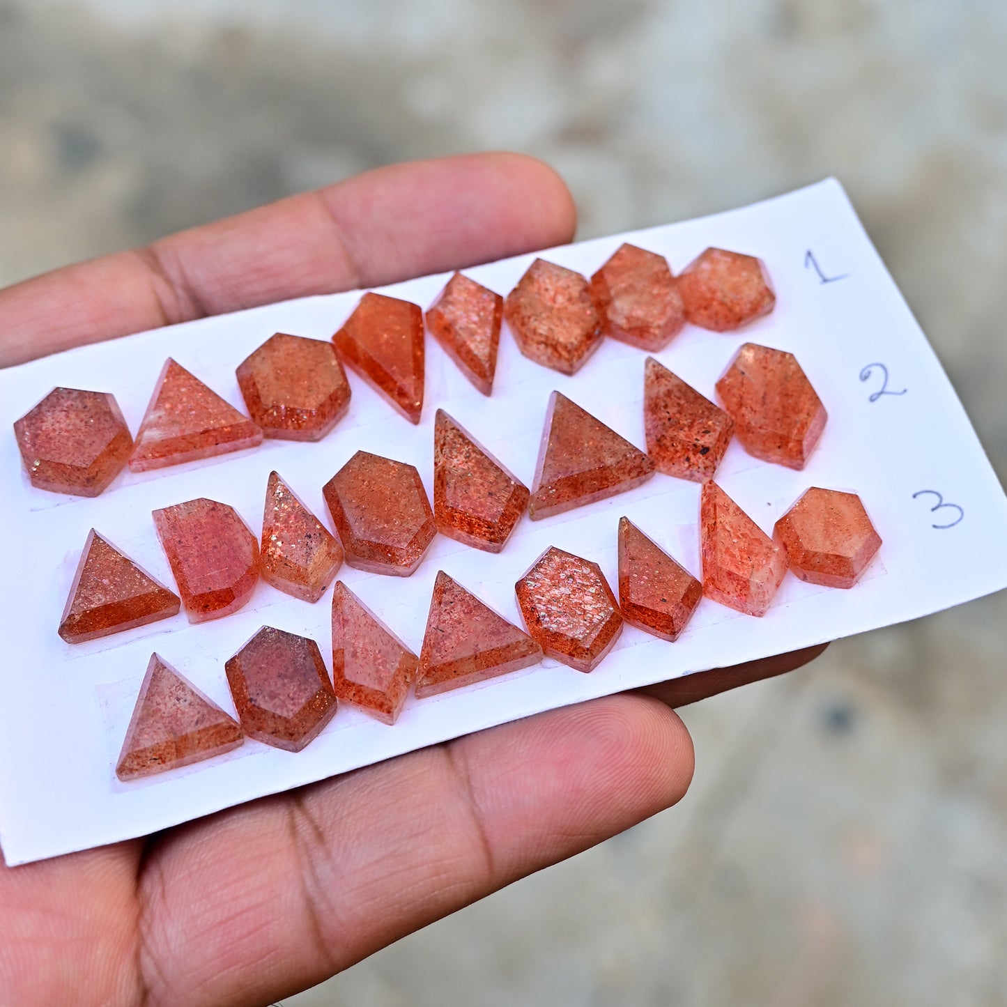 Sunstone Rosecut Cabochon Mix Shape AA Grade Strip Set -Total 8 Pcs in one strip