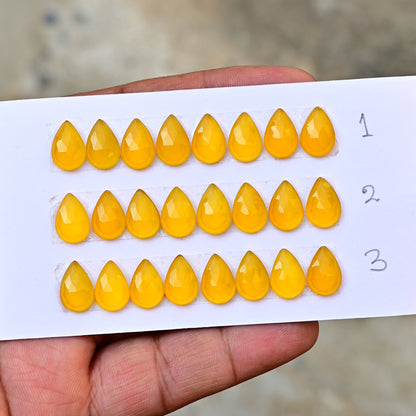 Yellow Chalcedony Pear Shape 8x12mm Rose Cut AA Grade Gemstone Strip Set-Total 8 Pcs in one