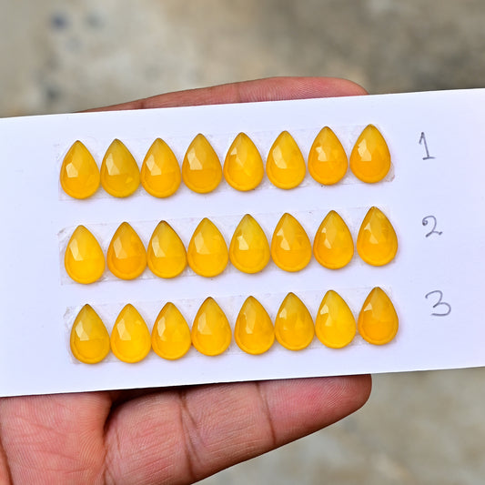 Yellow Chalcedony Pear Shape 8x12mm Rose Cut AA Grade Gemstone Strip Set-Total 8 Pcs in one