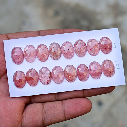 Strawberry Quartz Rose Cut Oval Shape  10x14mm  AA Grade Gemstone Strip Set -Total 8 Pcs in one strip