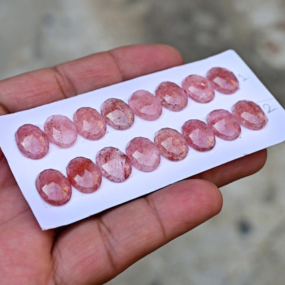 Strawberry Quartz Rose Cut Oval Shape  10x14mm  AA Grade Gemstone Strip Set -Total 8 Pcs in one strip