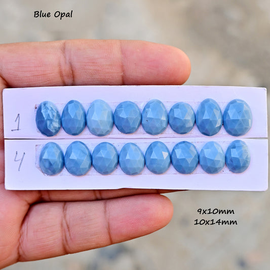 Owyhee Blue Opal Faceted Rose Cut 9x10mm and 10x14mm  Oval Shape AA Grade Gemstone Parcel -Total 8 Pcs in One Strip