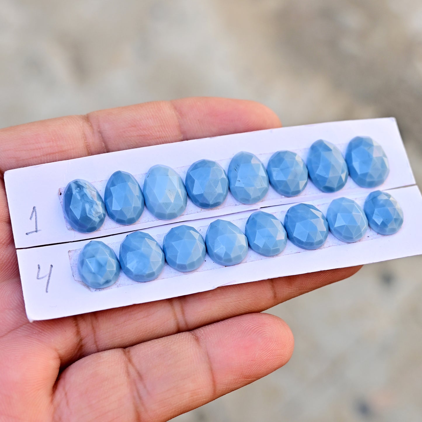 Owyhee Blue Opal Faceted Rose Cut 9x10mm and 10x14mm  Oval Shape AA Grade Gemstone Parcel -Total 8 Pcs in One Strip