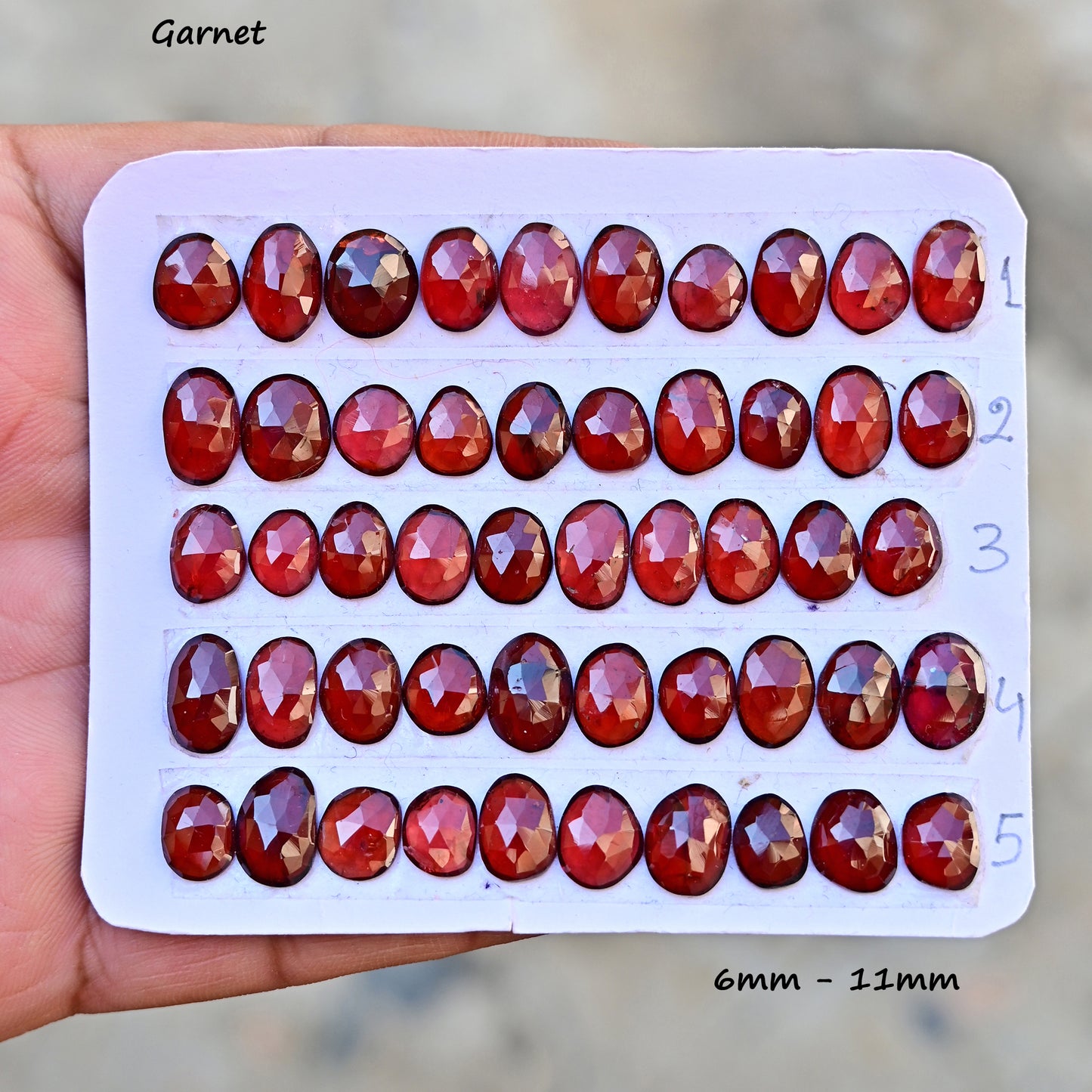 Mozambique Garnet Strip Rosecut 6mm - 11mm AA Grade Gemstone Strip- Total 10 Pcs in One Strip