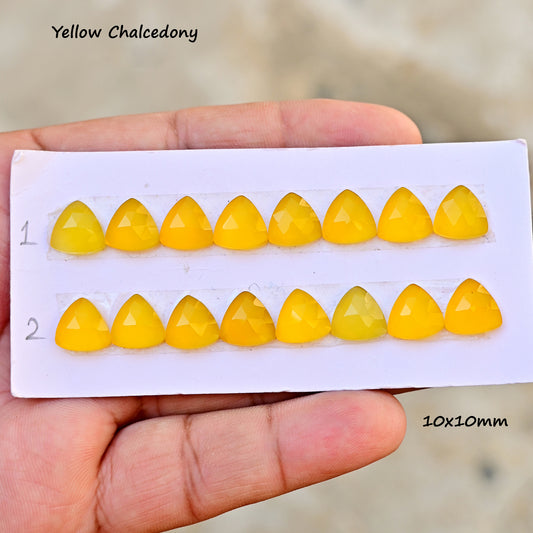 Yellow Chalcedony Trillian Shape 10X10mm Rose Cut AA Grade Gemstone Strip-Total 8 Pcs in one